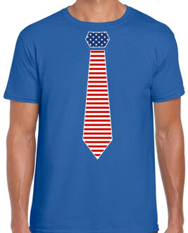 Bellatio Decorations verkleed t-shirt voor heren - Amerikaanse stopdas - blauw - themafeest 2XL