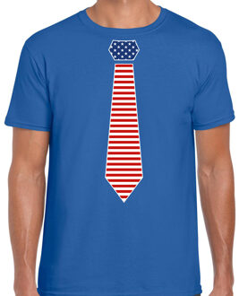 Bellatio Decorations Verkleed t-shirt voor heren - Amerikaanse stopdas - blauw - themafeest