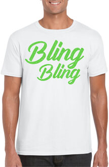 Bellatio Decorations Verkleed T-shirt voor heren - bling - wit - groen glitter - glitter and glamour - carnaval L