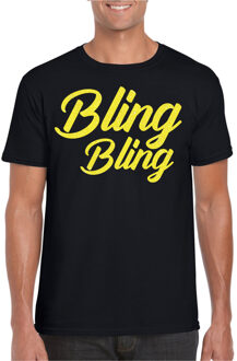 Bellatio Decorations Verkleed T-shirt voor heren - bling - zwart - geel glitter - glitter and glamour - carnaval 2XL