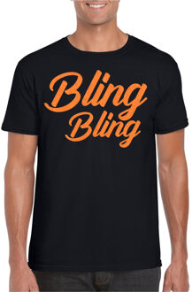 Bellatio Decorations Verkleed T-shirt voor heren - bling - zwart - oranje glitter - glitter and glamour - carnaval 2XL