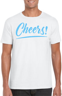 Bellatio Decorations Verkleed T-shirt voor heren - cheers - wit - blauwe glitter - carnaval 2XL