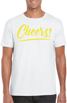 Bellatio Decorations Verkleed T-shirt voor heren - cheers - wit - geel glitter - carnaval 2XL