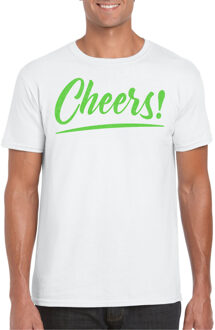 Bellatio Decorations Verkleed T-shirt voor heren - cheers - wit - groene glitter - carnaval 2XL