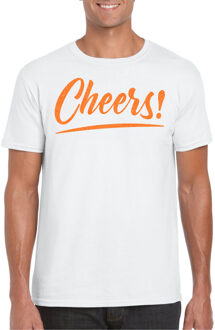 Bellatio Decorations Verkleed T-shirt voor heren - cheers - wit - oranje glitter - carnaval 2XL