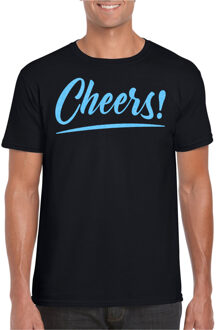 Bellatio Decorations Verkleed T-shirt voor heren - cheers - zwart - blauwe glitter - carnaval 2XL