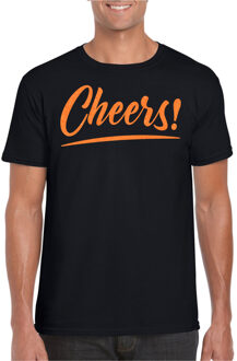 Bellatio Decorations Verkleed T-shirt voor heren - cheers - zwart - oranje glitter - carnaval 2XL