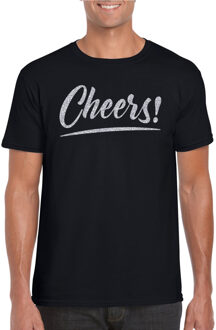Bellatio Decorations Verkleed T-shirt voor heren - cheers - zwart - zilver glitter - carnaval/themafeest S