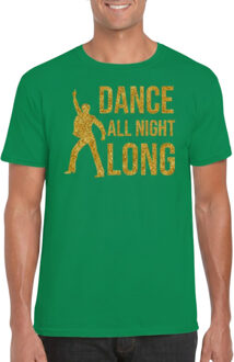 Bellatio Decorations Verkleed T-shirt voor heren - dance all night long - gouden glitter print - groen - 70 / 80 L