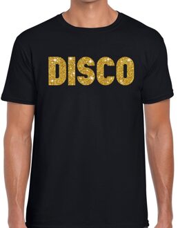 Bellatio Decorations Verkleed T-shirt voor heren - disco - zwart - gouden glitter - jaren 70/80 - carnaval/themafeest S