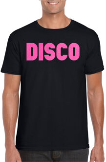 Bellatio Decorations Verkleed T-shirt voor heren - disco - zwart - roze glitter - jaren 70/80 - carnaval/themafeest
