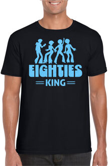 Bellatio Decorations Verkleed T-shirt voor heren - eighties king - zwart/blauw - jaren 80/80s - carnaval 2XL
