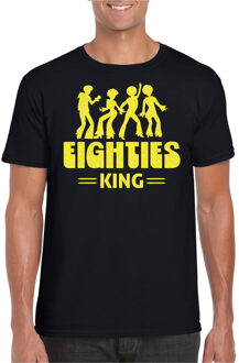 Bellatio Decorations Verkleed T-shirt voor heren - eighties king - zwart/geel - jaren 80/80s - carnaval M