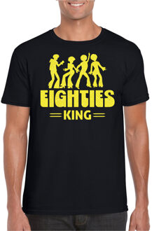 Bellatio Decorations Verkleed T-shirt voor heren - eighties king - zwart/geel - jaren 80/80s - carnaval