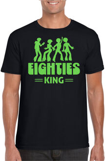 Bellatio Decorations Verkleed T-shirt voor heren - eighties king - zwart/groen - jaren 80/80s - carnaval M