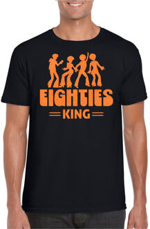 Bellatio Decorations Verkleed T-shirt voor heren - eighties king - zwart/oranje - jaren 80/80s - carnaval