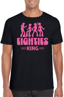 Bellatio Decorations Verkleed T-shirt voor heren - eighties king - zwart/roze - jaren 80/80s - carnaval 2XL