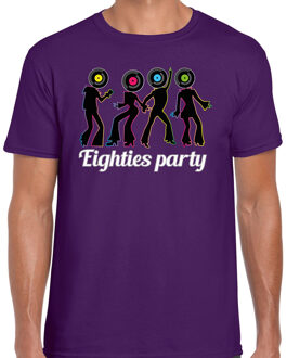 Bellatio Decorations Verkleed T-shirt voor heren - eighties party - paars - jaren 80/80s - foute party - carnaval