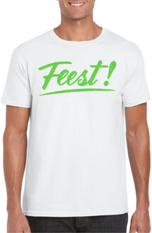 Bellatio Decorations Verkleed T-shirt voor heren - feest - wit - groen glitter - carnaval/themafeest L