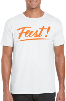 Bellatio Decorations Verkleed T-shirt voor heren - feest - wit - oranje glitter - carnaval/themafeest 2XL