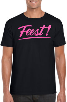 Bellatio Decorations Verkleed T-shirt voor heren - feest - zwart - roze glitter - carnaval/themafeest L