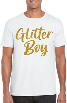 Bellatio Decorations Verkleed T-shirt voor heren - glitter boy - wit - goud glitter - carnaval 2XL