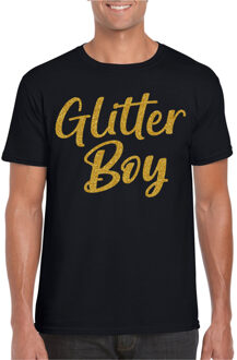 Bellatio Decorations Verkleed T-shirt voor heren - glitter boy - zwart - goud glitter - carnaval 2XL