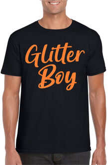 Bellatio Decorations Verkleed T-shirt voor heren - glitter boy - zwart - oranje glitter - carnaval 2XL