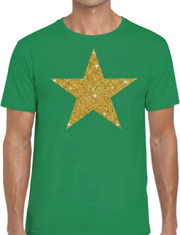 Bellatio Decorations Verkleed T shirt voor heren - groen - Glitter and Glamour Ster - glitter goud - Bling Bling S