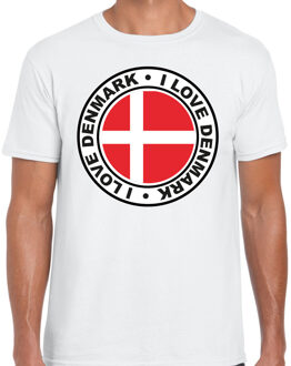 Bellatio Decorations Verkleed T-shirt voor heren - I love Denemarken - wit - voetbal supporter - themafeest 2XL