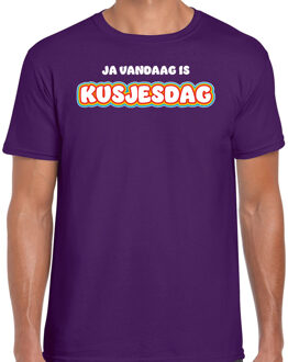 Bellatio Decorations Verkleed T-shirt voor heren - kusjesdag - paars - carnaval - foute party 2XL