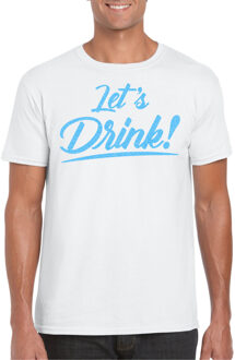 Bellatio Decorations Verkleed T-shirt voor heren - lets drink - wit - blauwe glitters - glamour 2XL