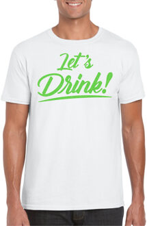 Bellatio Decorations Verkleed T-shirt voor heren - lets drink - wit - groene glitters - glamour 2XL