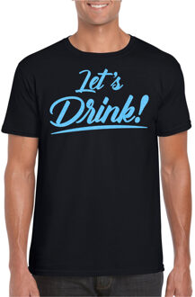 Bellatio Decorations Verkleed T-shirt voor heren - lets drink - zwart - blauwe glitters - glamour 2XL