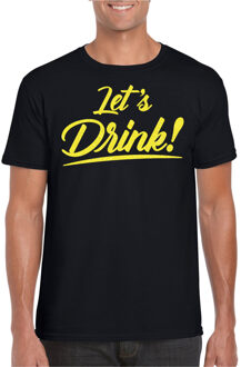 Bellatio Decorations Verkleed T-shirt voor heren - lets drink - zwart - geel glitters - glamour 2XL