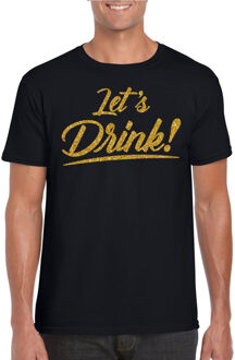 Bellatio Decorations Verkleed T-shirt voor heren - lets drink - zwart - gouden glitters - glamour 2XL