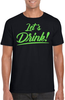 Bellatio Decorations Verkleed T-shirt voor heren - lets drink - zwart - groene glitters - glamour 2XL