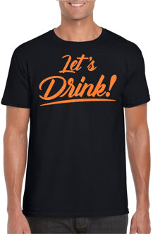 Bellatio Decorations Verkleed T-shirt voor heren - lets drink - zwart - oranje glitters - glamour 2XL