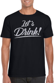 Bellatio Decorations Verkleed T-shirt voor heren - lets drink - zwart - zilver glitters - glitter and glamour S