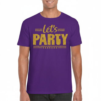Bellatio Decorations Verkleed T-shirt voor heren - lets party - paars - glitter goud - carnaval/themafeest