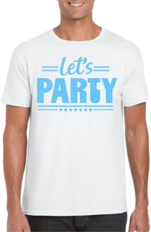 Bellatio Decorations Verkleed T-shirt voor heren - lets party - wit - glitter blauw - carnaval/themafeest 2XL