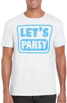 Bellatio Decorations Verkleed T-shirt voor heren - lets party - wit - glitter blauw - carnaval/themafeest 2XL