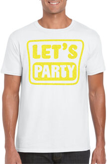 Bellatio Decorations Verkleed T-shirt voor heren - lets party - wit - glitter geel - carnaval/themafeest 2XL