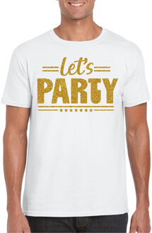 Bellatio Decorations Verkleed T-shirt voor heren - lets party - wit - glitter goud - carnaval/themafeest 2XL