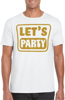 Bellatio Decorations Verkleed T-shirt voor heren - lets party - wit - glitter goud - carnaval/themafeest 2XL