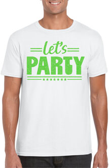 Bellatio Decorations Verkleed T-shirt voor heren - lets party - wit - glitter groen - carnaval/themafeest 2XL