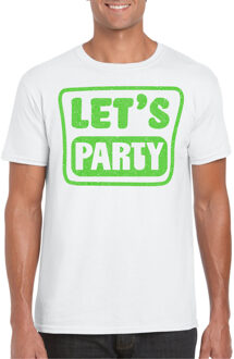 Bellatio Decorations Verkleed T-shirt voor heren - lets party - wit - glitter groen - carnaval/themafeest 2XL