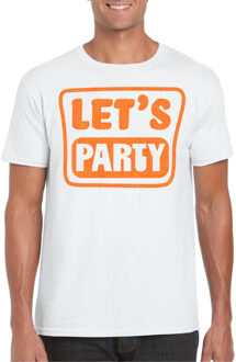 Bellatio Decorations Verkleed T-shirt voor heren - lets party - wit - glitter oranje - carnaval/themafeest L