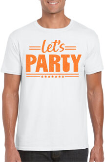 Bellatio Decorations Verkleed T-shirt voor heren - lets party - wit - glitter oranje - carnaval/themafeest L