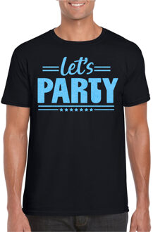 Bellatio Decorations Verkleed T-shirt voor heren - lets party - zwart - glitter blauw - carnaval/themafeest 2XL